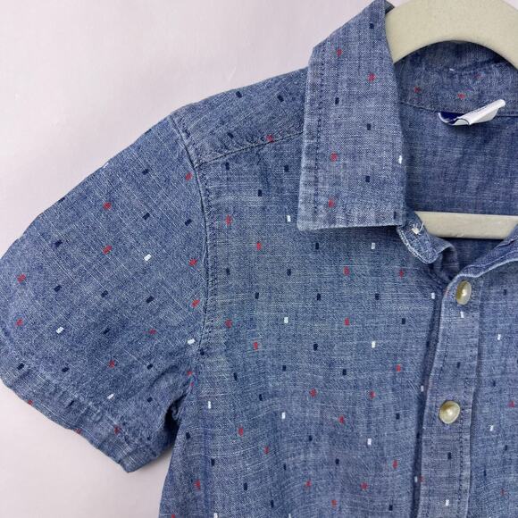 Old Navy, Short Sleeve Chambray Shirt, Blue, 100% Cotton, Button-Up Polka Dot - Picture 3 of 11